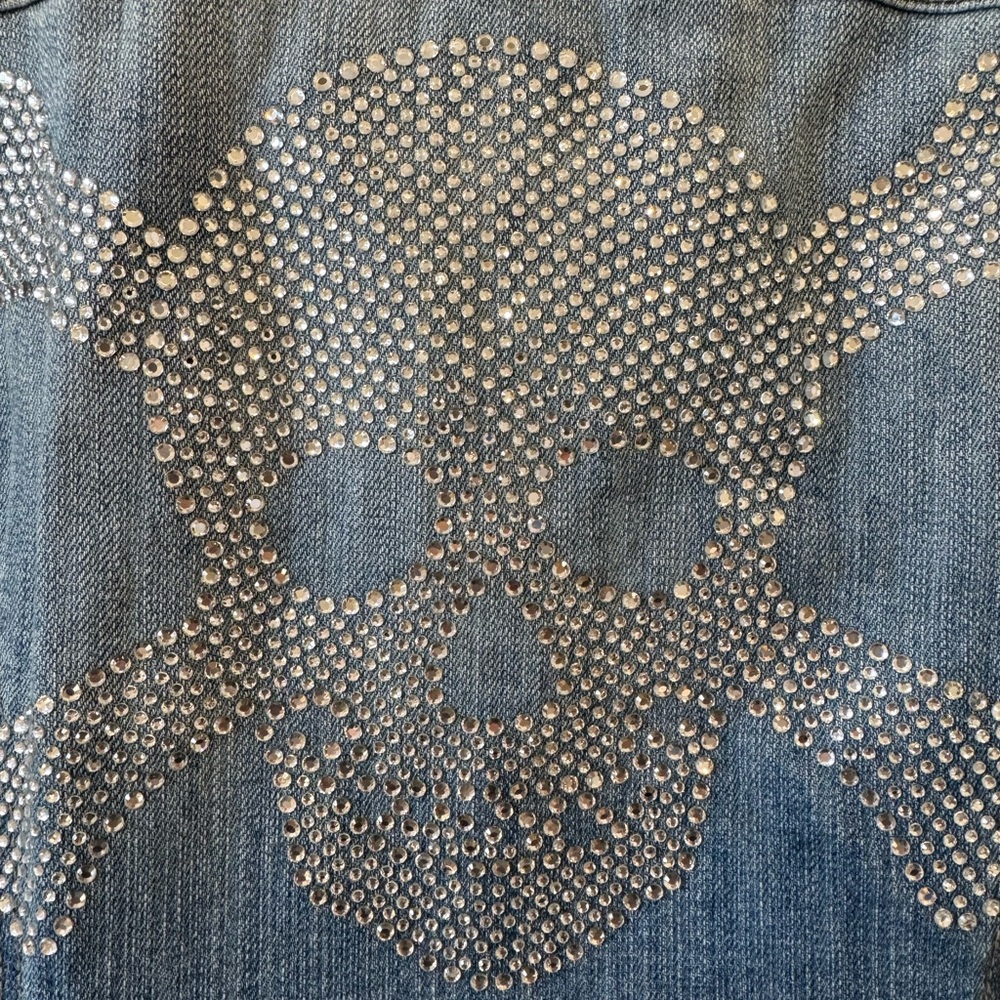 Inc. Rhinestone and embellished skull and crossbones Jean jacket.